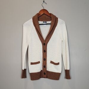 J. Crew Wool and Mohair Blend Cream and Brown Cardigan XS
